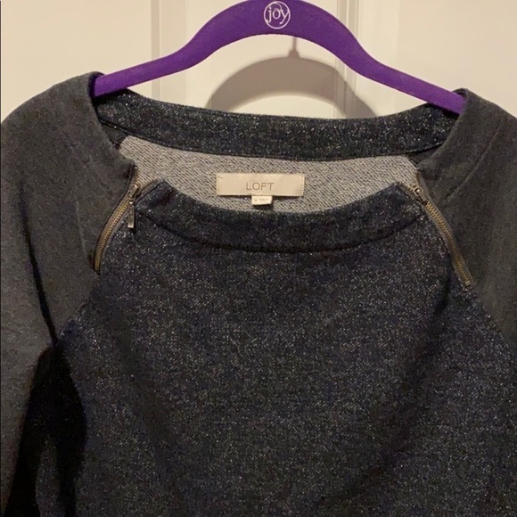 LOFT Zipper Detail Shimmer Crew EUC - Picture 3 of 12